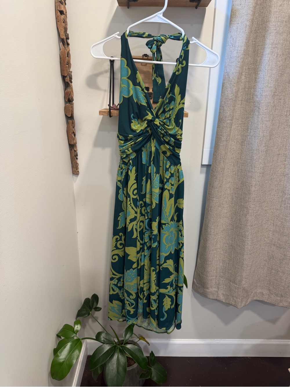 Jones New York Teal and Lime Floral Halter Maxi Dress
